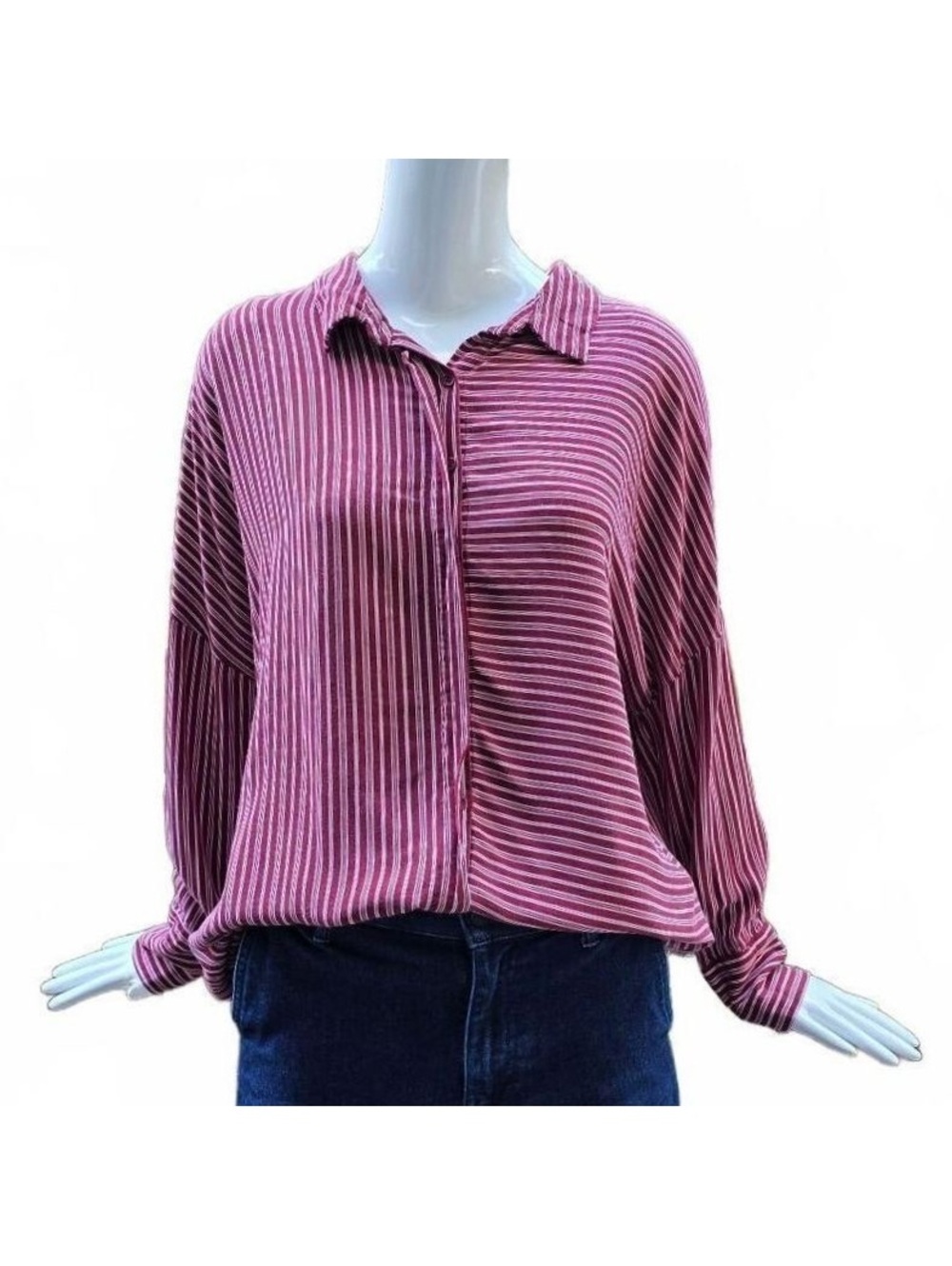 Denim Hunter Slouchy Two-Tone Striped Knit Blouse Shirt M